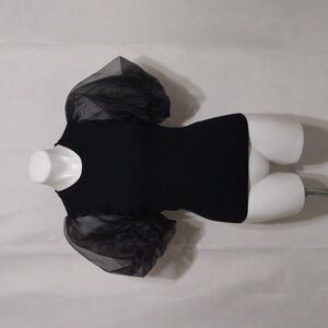 NEW Brochu Walker Black Marie Top Puff Sleeve Sheer Organza Knit M Elegant Glam